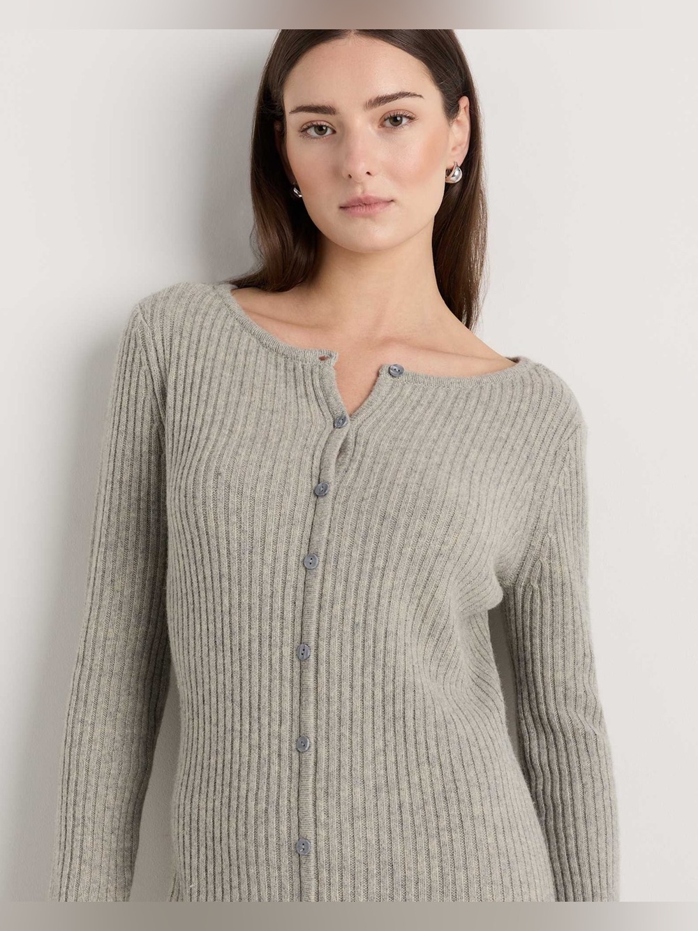 Quince 100% Yak Soft Rib Crew Cardigan in Warm Heather Grey size Small